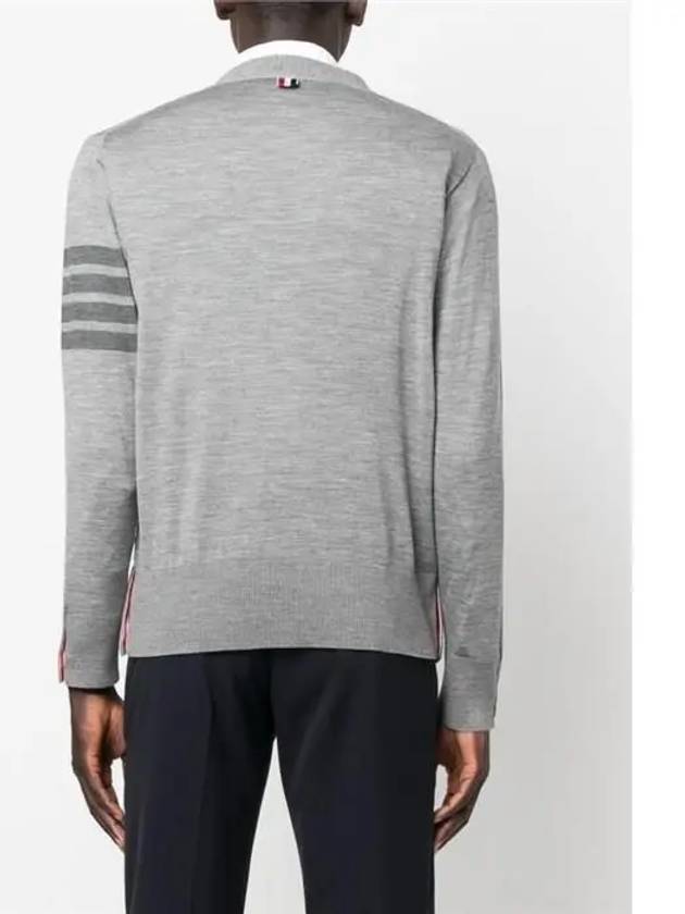 4-Bar Stripe Sustainable Merino Wool Cardigan Grey - THOM BROWNE - BALAAN 5