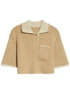 Le Maille Arco Contrasted Cropped Knit Polo Shirt Beige - JACQUEMUS - BALAAN 3