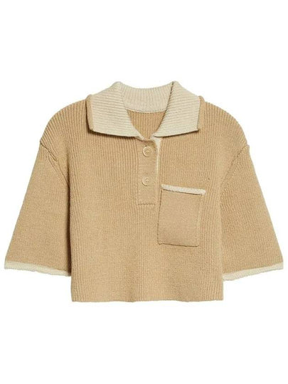 Le Maille Arco Contrasted Cropped Knit Polo Shirt Beige - JACQUEMUS - BALAAN 2