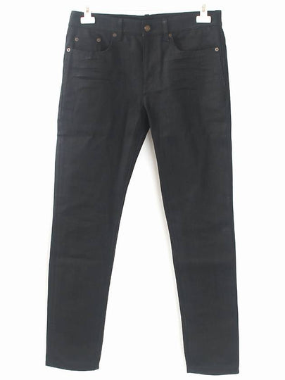 Men's Denim Slim Fit Coated Jeans Black - SAINT LAURENT - BALAAN 2