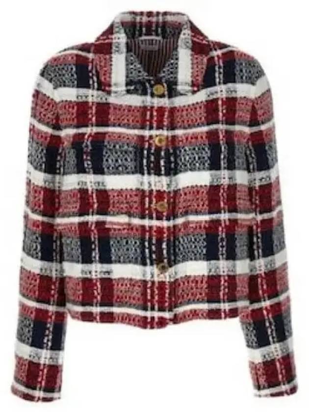 Madras Check Schenyl Tweed Round Collar Utility Jacket - THOM BROWNE - BALAAN 2