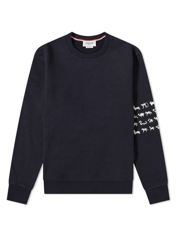 Men's Animal Icon 4 Bar Crew Neck Sweatshirt Navy - THOM BROWNE - BALAAN.