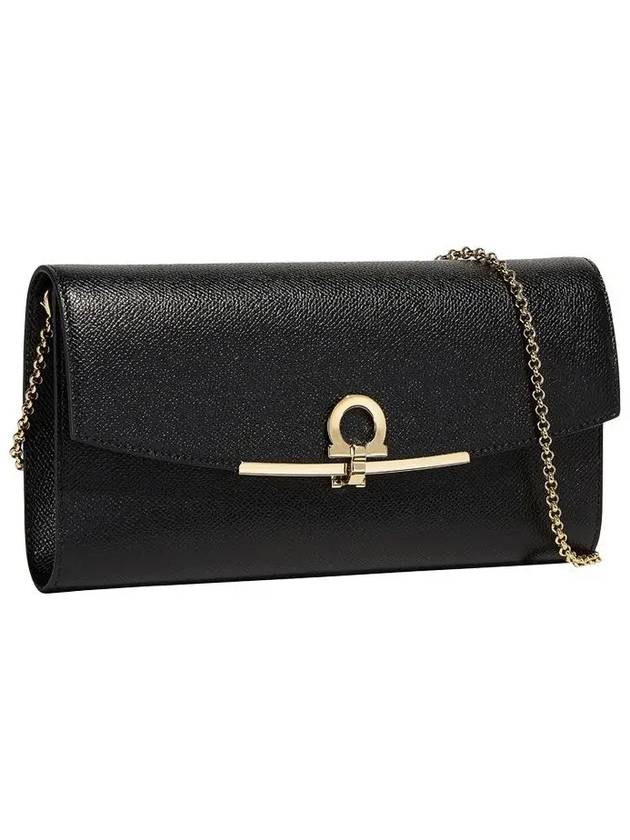 Salvatore Gancini Metal Buckle Clutch Bag Black - SALVATORE FERRAGAMO - BALAAN.