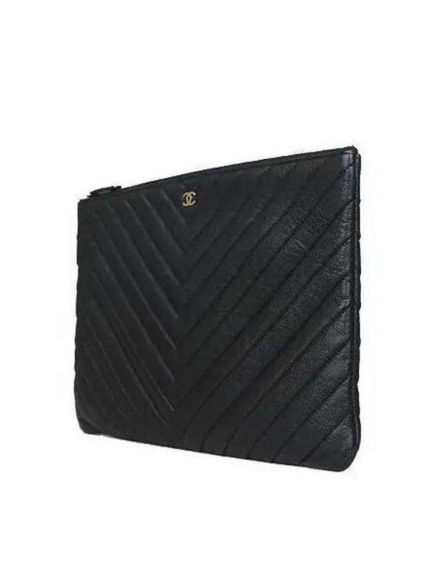 COCO gold logo black caviar chevron large clutch bag - CHANEL - BALAAN 3