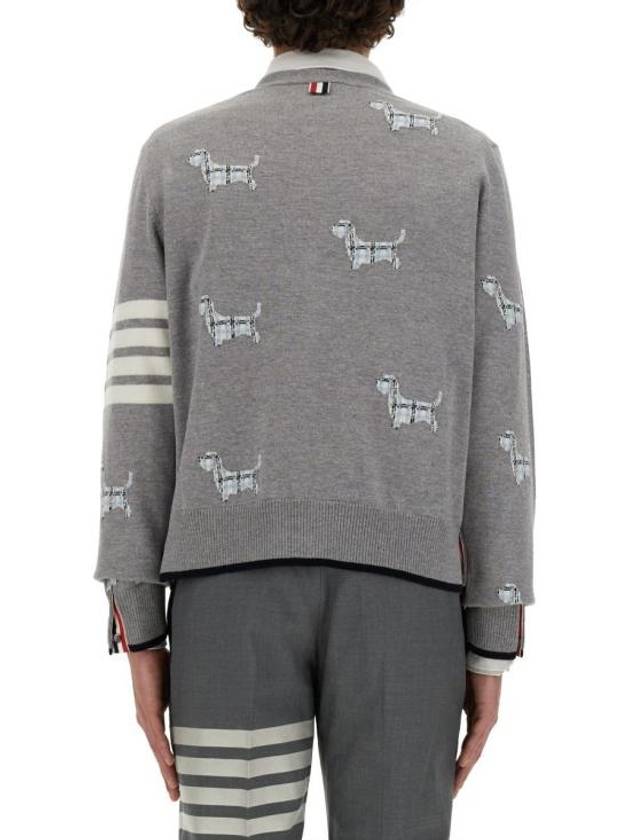 Hector Motif 4 Bar Cardigan Grey - THOM BROWNE - BALAAN 4