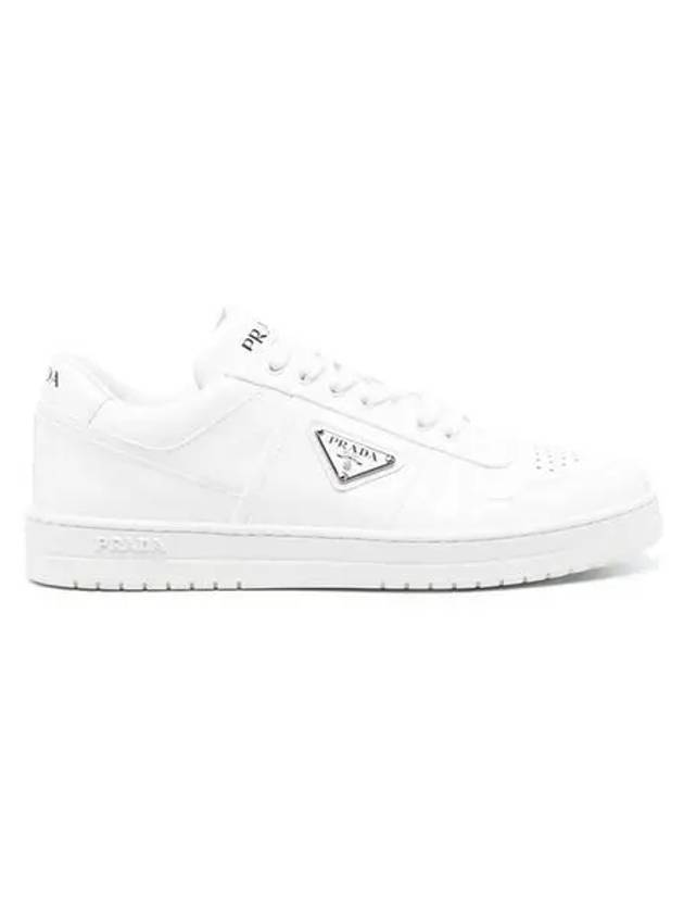 Men's Downtown Triangle Logo Leather Low Top Sneakers White - PRADA - BALAAN 2