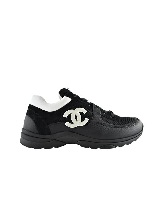 Mesh Suede Calfskin Grained Calfskin Low Top Sneakers Black - CHANEL - BALAAN 1