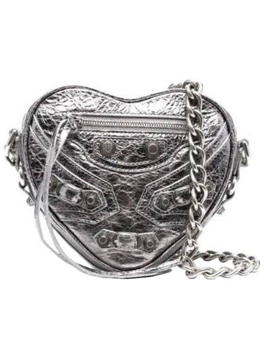 Le Cagole Heart Cross Mini Shoulder Bag Silver - BALENCIAGA - BALAAN 1