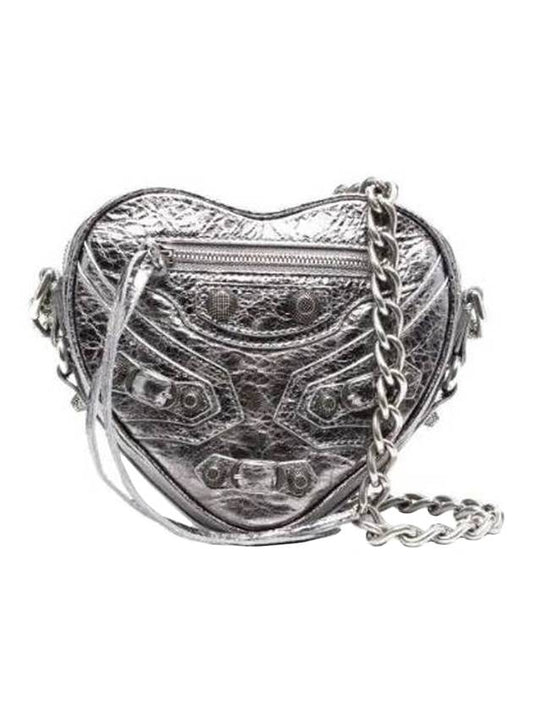 Le Cagole Heart Cross Mini Shoulder Bag Silver - BALENCIAGA - BALAAN 1