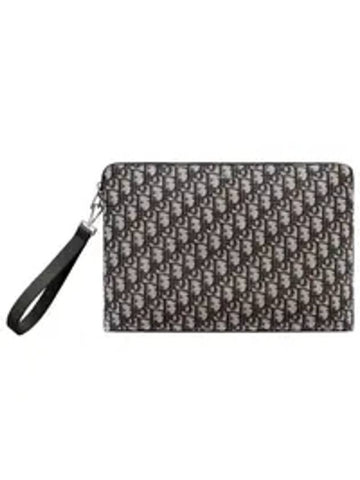 Oblique Zipper Jacquard A4 Pouch Clutch Bag Black Beige - DIOR - BALAAN 1