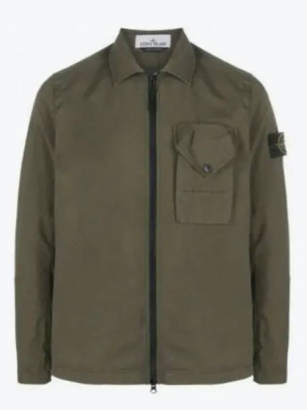 Stretch Cotton Gabardine Overshirt Jacket Olive - STONE ISLAND - BALAAN 2