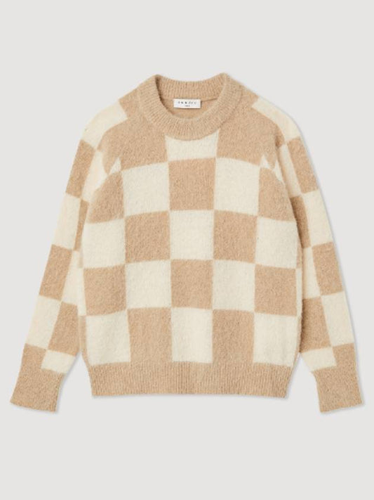 Women's Check Crew Neck Knit Top Camel - SANDRO - BALAAN 2