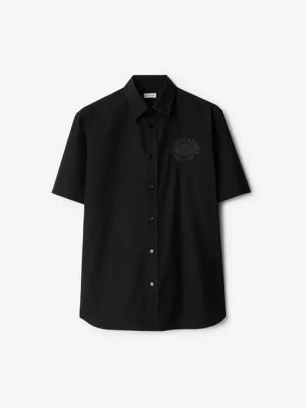 EKD Embroidered Cotton Short Sleeve Shirt Black - BURBERRY - BALAAN 2