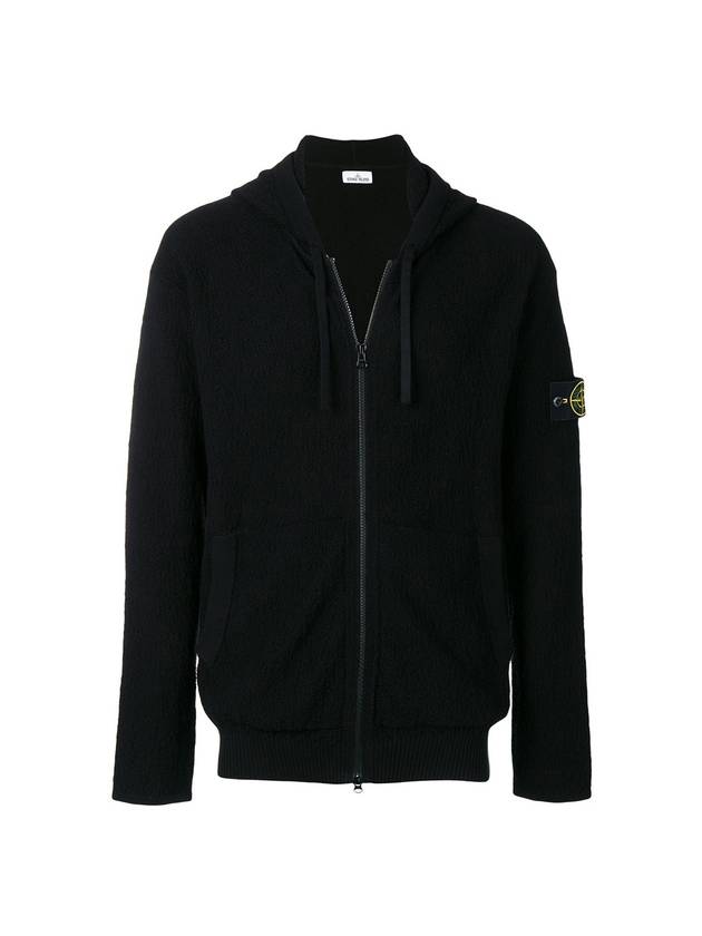 Men's Wappen Patch Embossed Zip Up Hoodie Black - STONE ISLAND - BALAAN 1