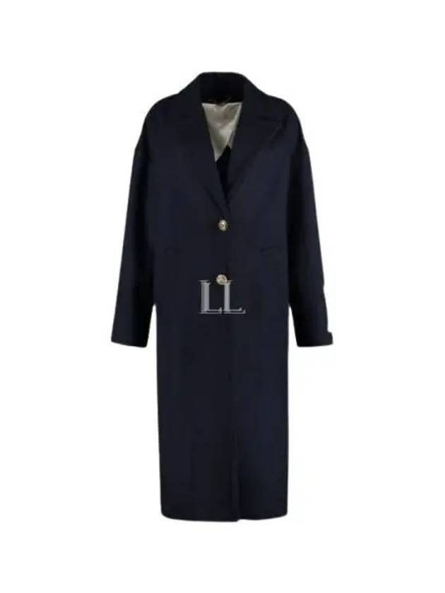 Women's Cocoon Gold Button Patch Single Coat Navy - GOLDEN GOOSE - BALAAN 2