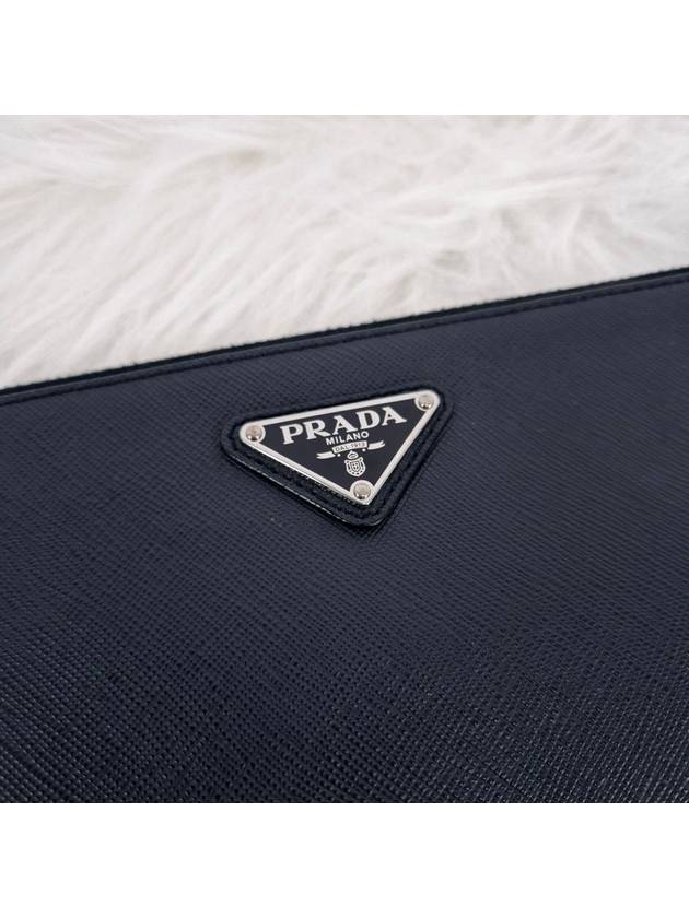 Saffiano triangle logo clutch bag navy - PRADA - BALAAN 4