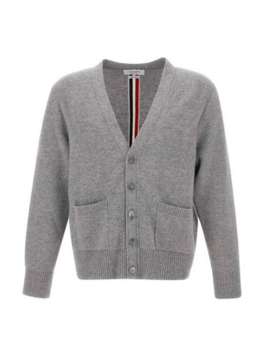 Brushed Effect Virgin Wool Cardigan Grey - THOM BROWNE - BALAAN 1