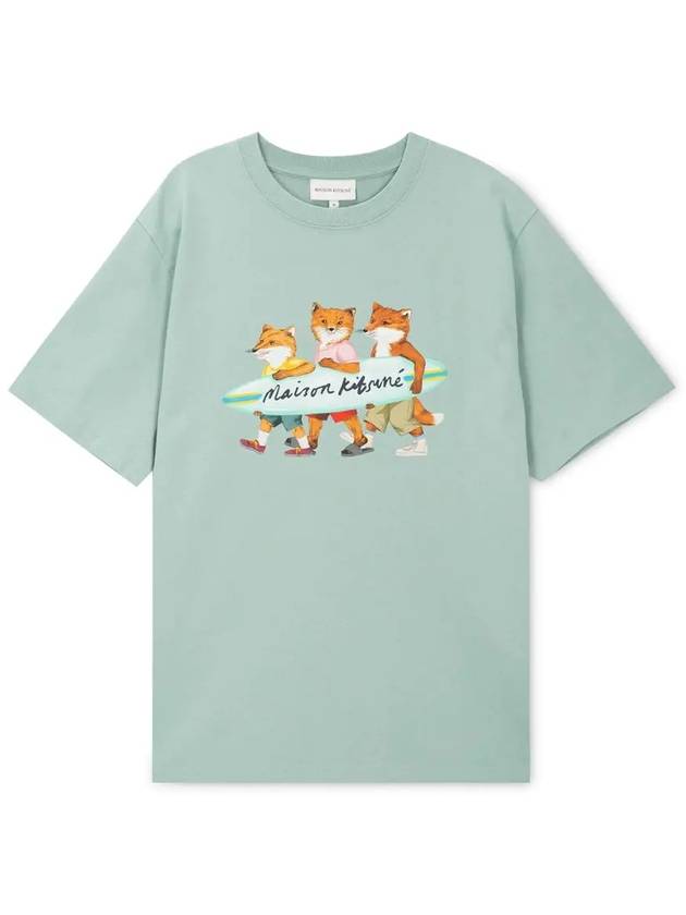 Surfing Foxes Logo Print Short Sleeve T-Shirt Sky Blue - MAISON KITSUNE - BALAAN 4