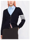 Sustainable Fine Merino Wool 4-Bar Relaxed Fit V-Neck Cardigan Navy - THOM BROWNE - BALAAN 4