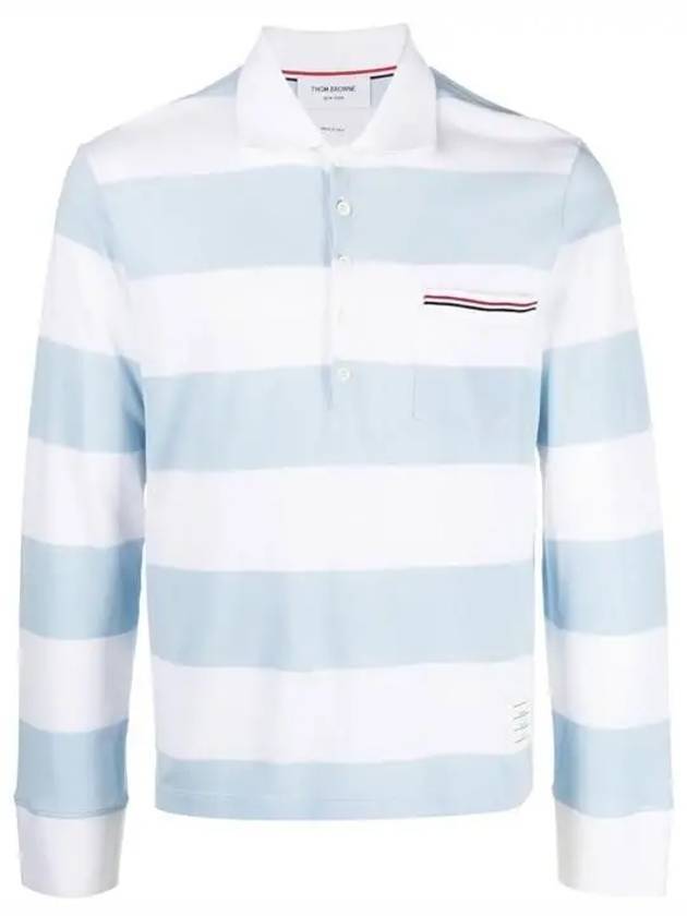 Men's Rugby Stripe Pick Pocket Polo Shirt Light Blue - THOM BROWNE - BALAAN 1