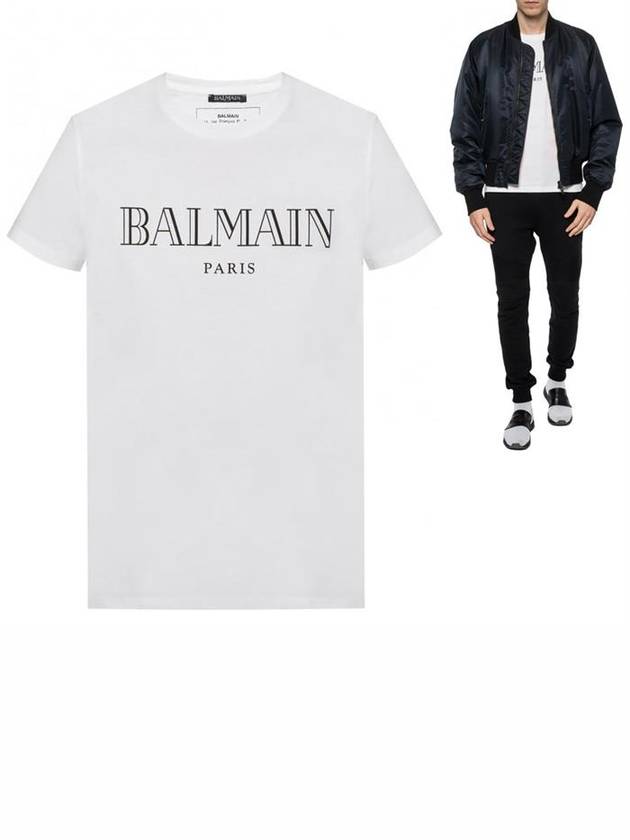 Logo Print Round Neck Short Sleeve T-Shirt White - BALMAIN - BALAAN 2