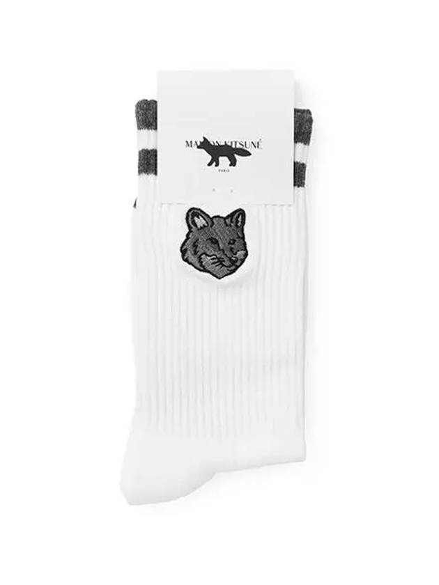 Cotton Blend Socks White Grey - MAISON KITSUNE - BALAAN 5