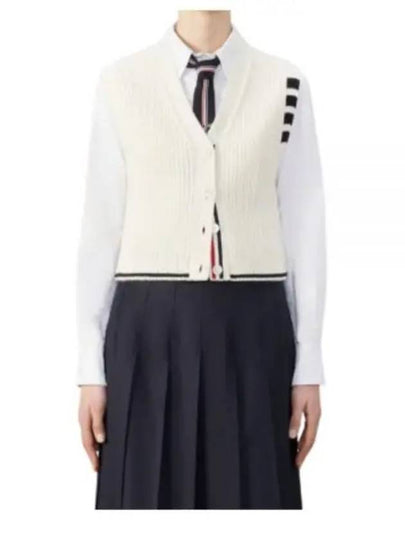 4-Bar Cropped Cable Merino Wool Cardigan Vest White - THOM BROWNE - BALAAN 2