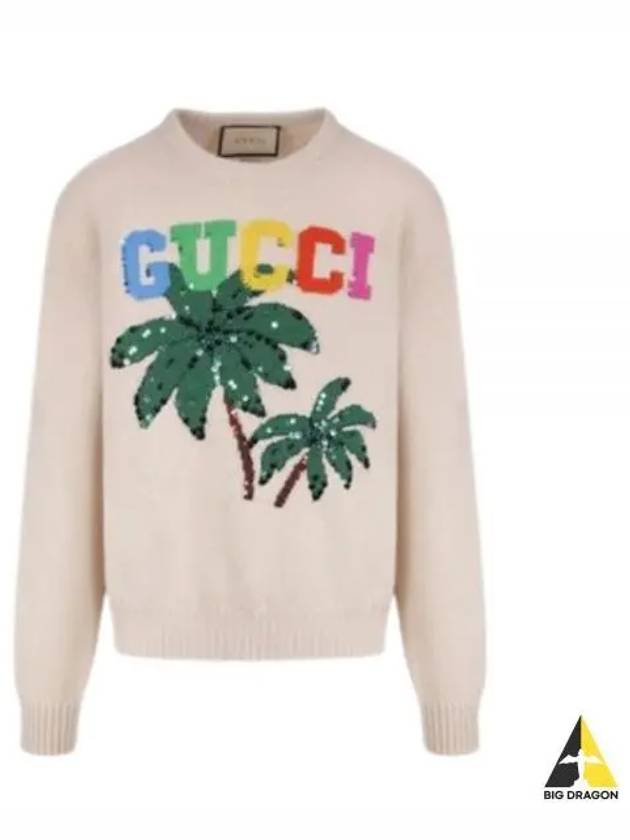 Logo Print Wool Knit Top Beige - GUCCI - BALAAN 2