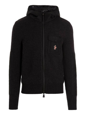 Men's Wool Hooded Cardigan Dark Gray - MONCLER - BALAAN.