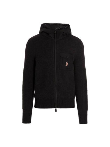 Men's Wool Hooded Cardigan Dark Gray - MONCLER - BALAAN 1