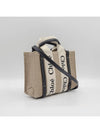 Woody Linen Canvas Calfskin Tote Bag White Navy - CHLOE - BALAAN 3