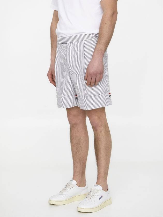 Men's Seersucker Gross Grain Cuff Shorts Medium Grey - THOM BROWNE - BALAAN 3