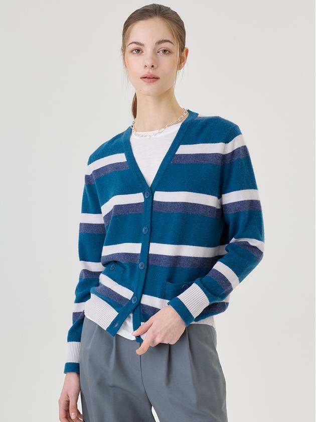 Cashmere Wool Coco Stripe Cardigan Blue - RS9SEOUL - BALAAN 4