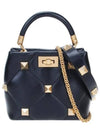 Roman Stud Small Top Handle Tote Bag Black - VALENTINO - BALAAN 1