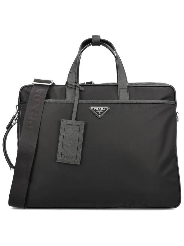 Re-Nylon Saffiano Leather Briefcase Black - PRADA - BALAAN 2