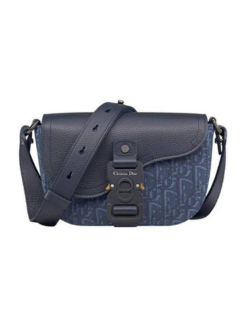 Mini Saddle Strap Grained Calfskin Oblique Jacquard Messenger Bag Navy - DIOR - BALAAN 1