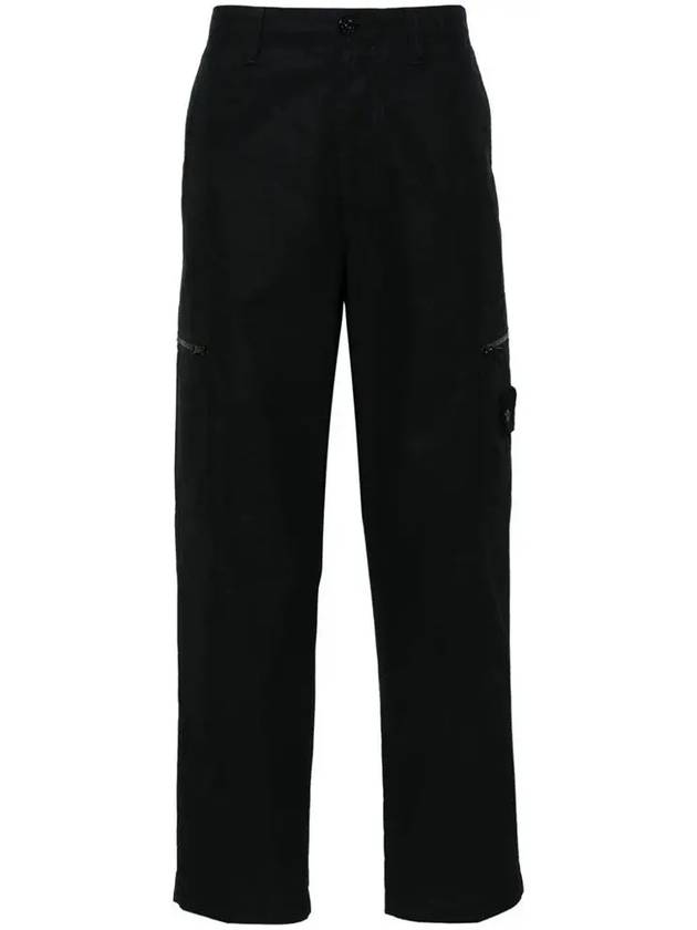 Regular Fit Cargo Cotton Canvas Straight Pants Black - STONE ISLAND - BALAAN 3