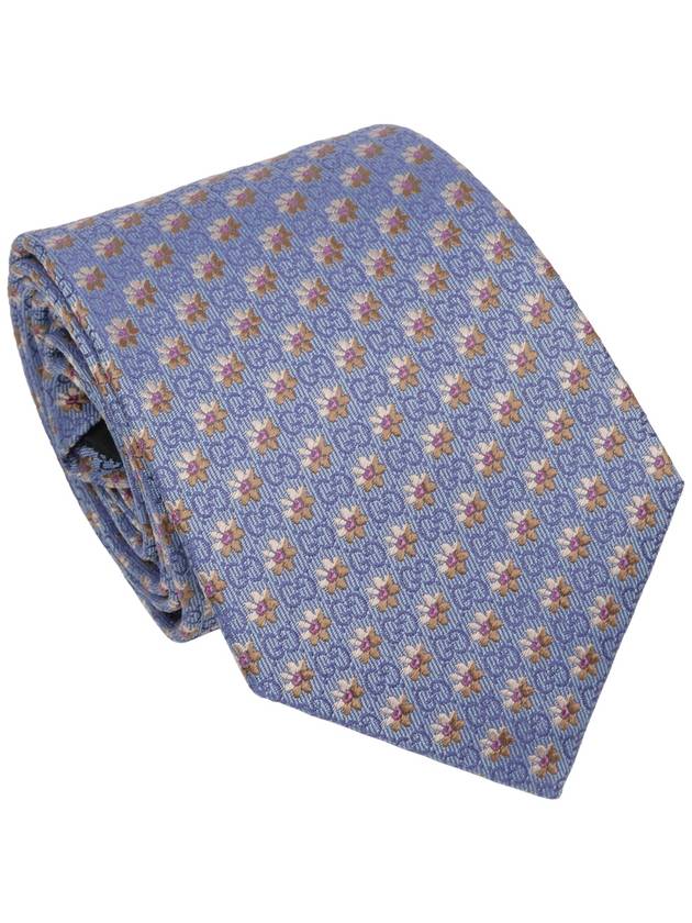 Men's GG Dot Flower Pattern Slim Silk Tie Blue - GUCCI - BALAAN 2