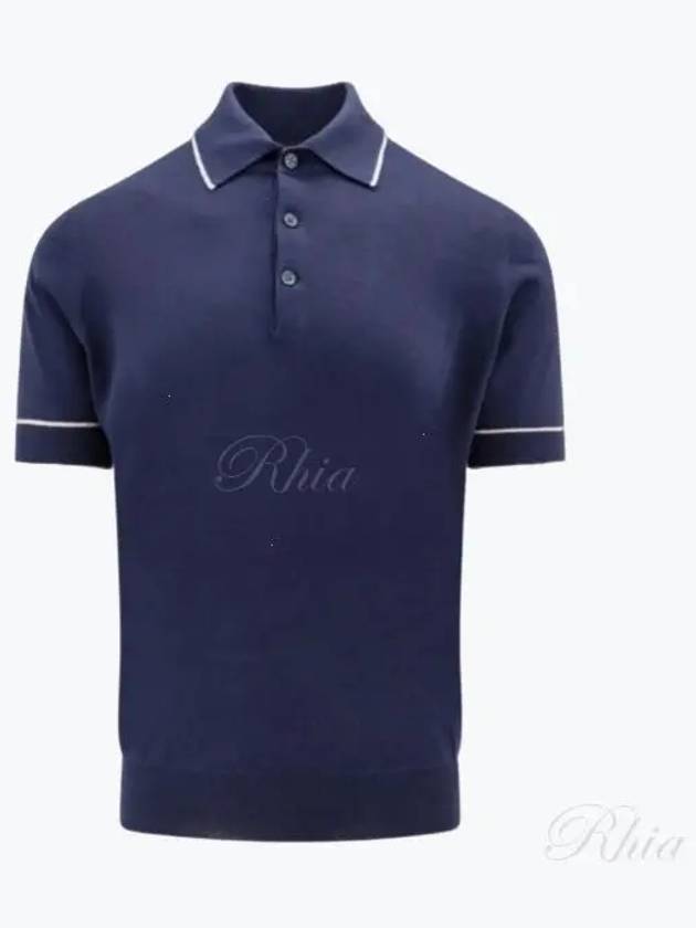 Stripe Trim Polo Shirt Blue - BRUNELLO CUCINELLI - BALAAN 2