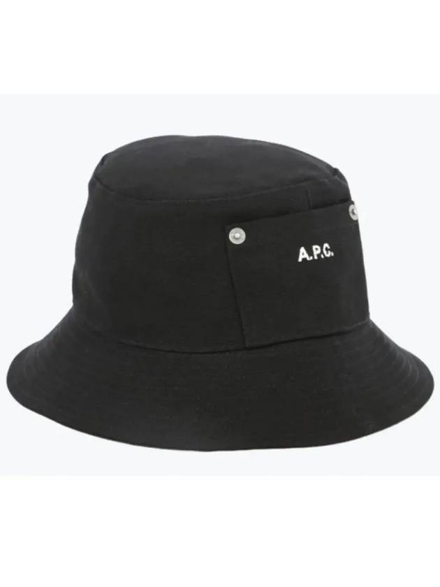 Thais Embroidered Logo Pocket Cotton Canvas Bucket Hat Black - A.P.C. - BALAAN 3