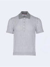 Striped Short Sleeve Polo Shirt Grey - THOM BROWNE - BALAAN 2