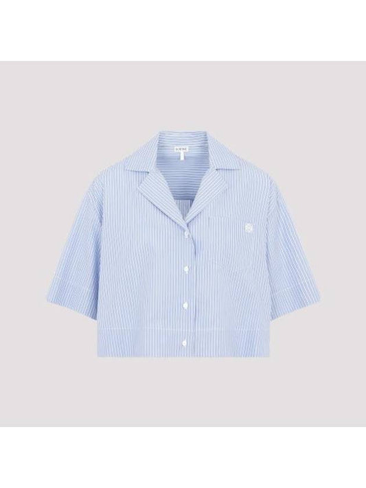 Stripe Cropped Blouse Shirt Blue White - LOEWE - BALAAN 1