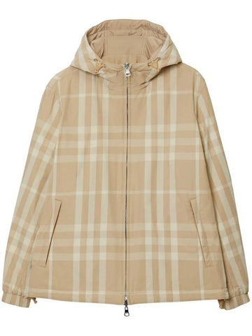 Check Nylon Reversible Hooded Jacket Soft Fawn - BURBERRY - BALAAN 1