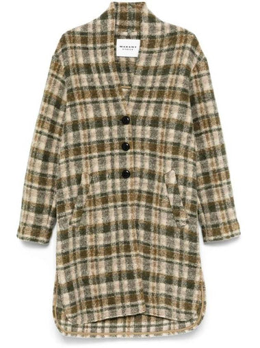 Gabriel Check Wool Blend Single Coat Khaki - ISABEL MARANT ETOILE - BALAAN 1