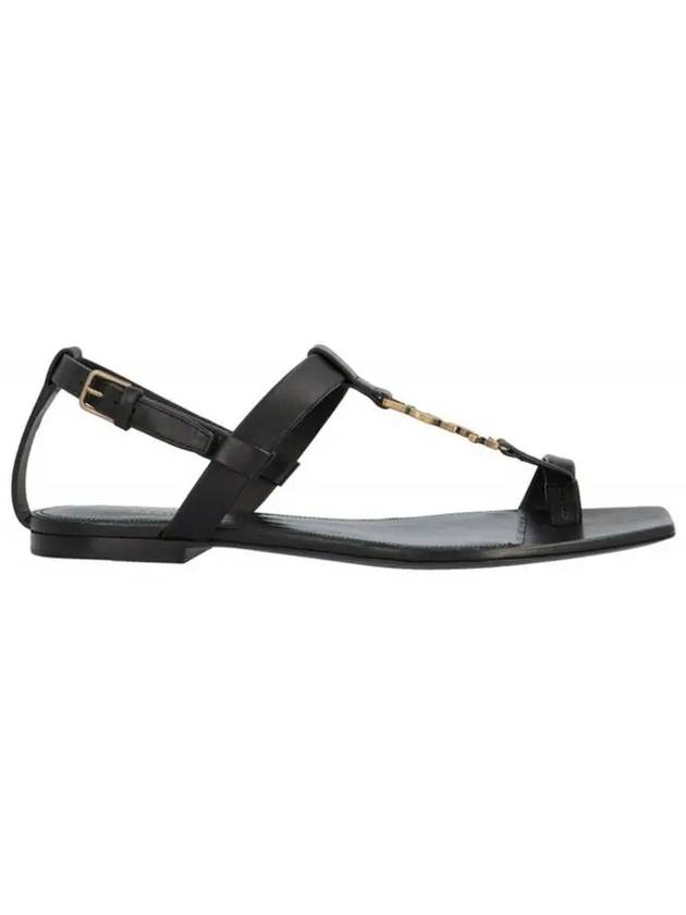 Cassandra Smooth Leather Flat Sandals Black - SAINT LAURENT - BALAAN 3