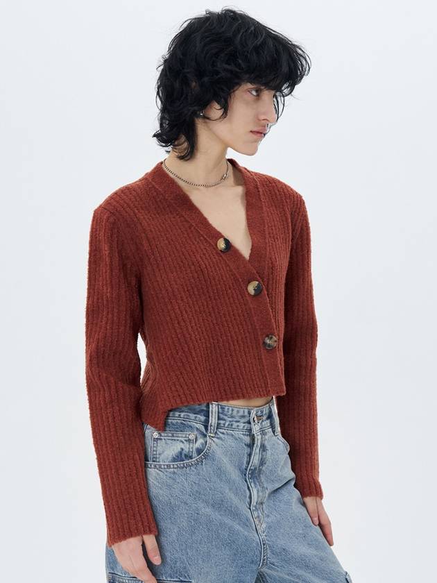 Ribbed Knit Cropped Cardigan Brick - ETCH - BALAAN 3