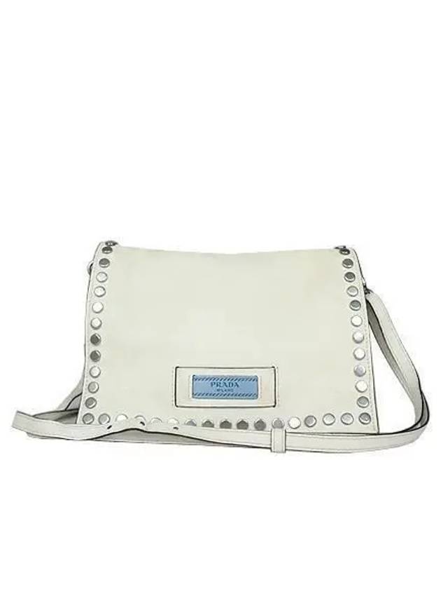 1BD082 White Color GLACE CALF Stud Etiquette Shoulder Bag - PRADA - BALAAN 2