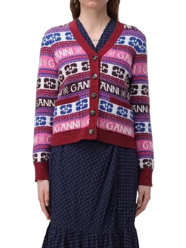 Jacquard pattern wool cardigan K2122 999 - GANNI - BALAAN 3