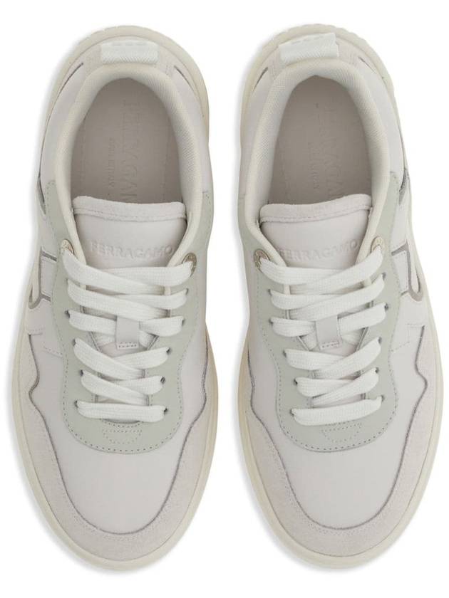 Gancini Leather Low Top Sneakers White - SALVATORE FERRAGAMO - BALAAN 4