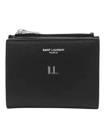 Grain de Poudre Embossed Leather Zipper Card Wallet Black - SAINT LAURENT - BALAAN 2